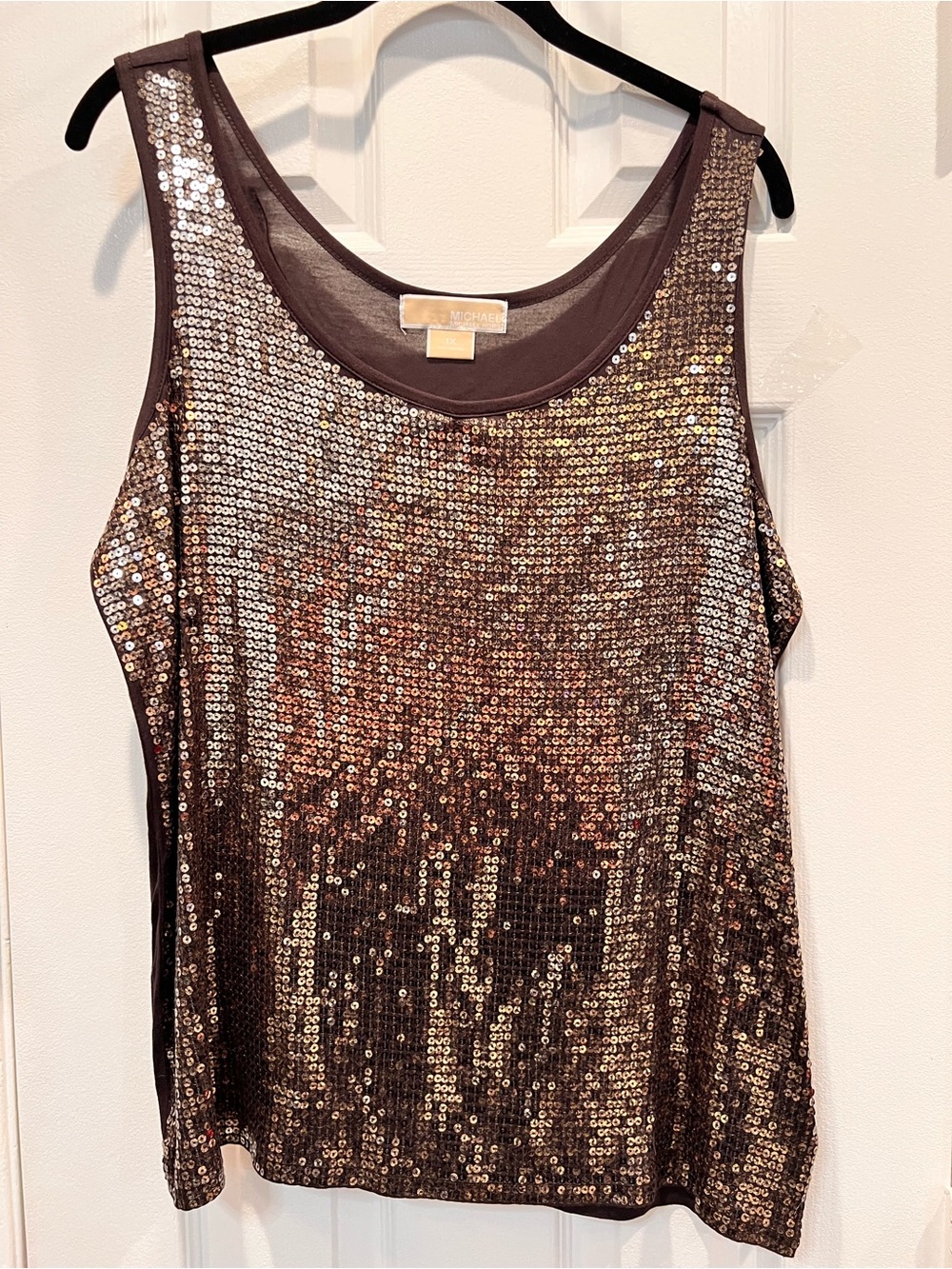Michael Kors Metallic Brown Sequin Scoop Neck Tank Top Size 1X